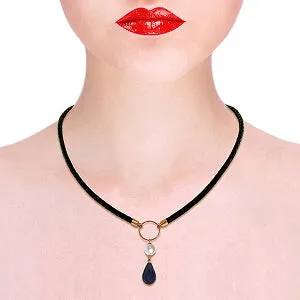 10.8 Carat 14K Solid Rose Gold Leather Necklace Pearl Sapphire