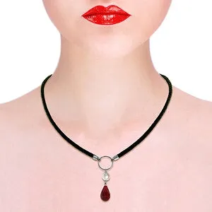 10.8 Carat 14K Solid White Gold Leather Necklace Pearl Ruby