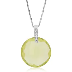 11 cttw Pendant Necklace, Lemon Quartz Pendant Necklace for Women in .925 Sterling Silver with 18 Inch Chain, Prong Setting