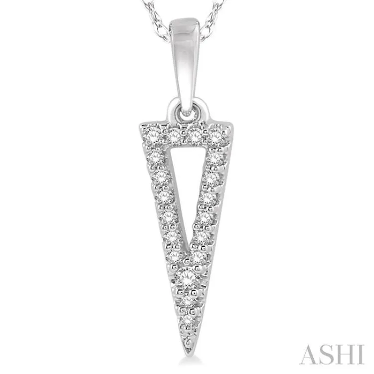 1/10 Ctw Hollow Center Inverted Triangle Round Cut Diamond Pendant in 10K White Gold