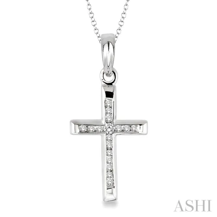 1/10 Ctw Round Cut Diamond Channel Cross Pendant in Sterling Silver with Chain