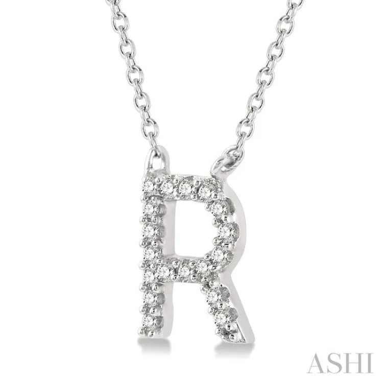 1/20 Ctw Initial 'R' Round Cut Diamond Pendant With Chain in 14K White Gold