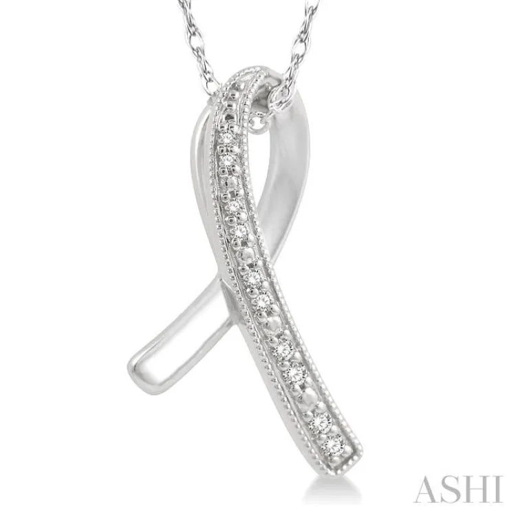 1/20 Ctw Round Cut Diamond Awareness Ribbon Pendant With Chain in 10K White Gold