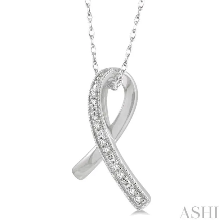 1/20 Ctw Round Cut Diamond Awareness Ribbon Pendant With Chain in 10K White Gold