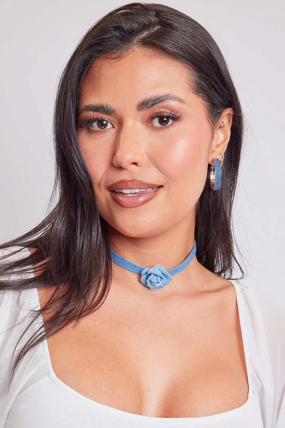 12" Denim Choker W/ Flower Blouse