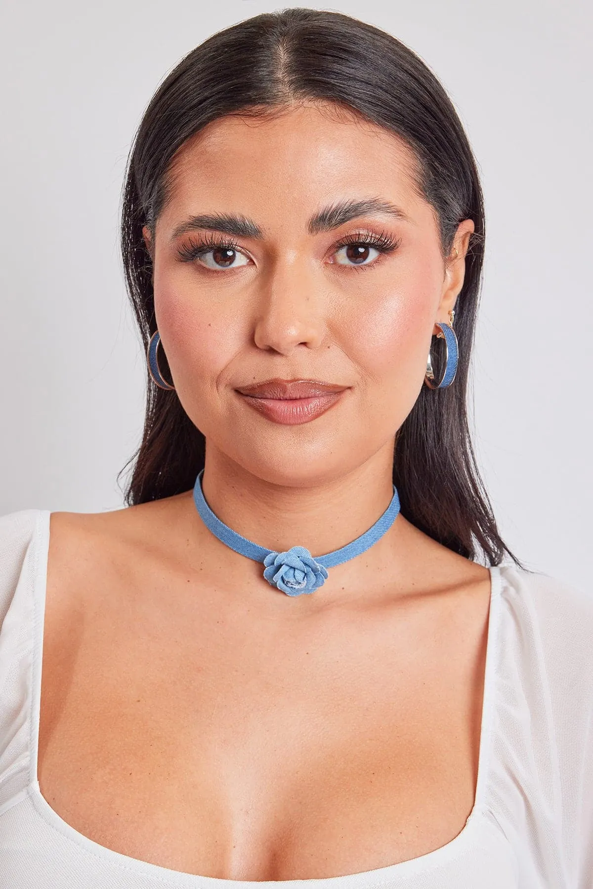 12" Denim Choker W/ Flower Blouse