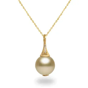 14-15mm Golden South Sea Pearl and Diamond 14K Yellow Gold Pendant Necklace