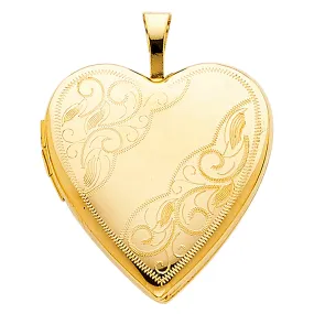 14K Engraved Heart Locket Pendant