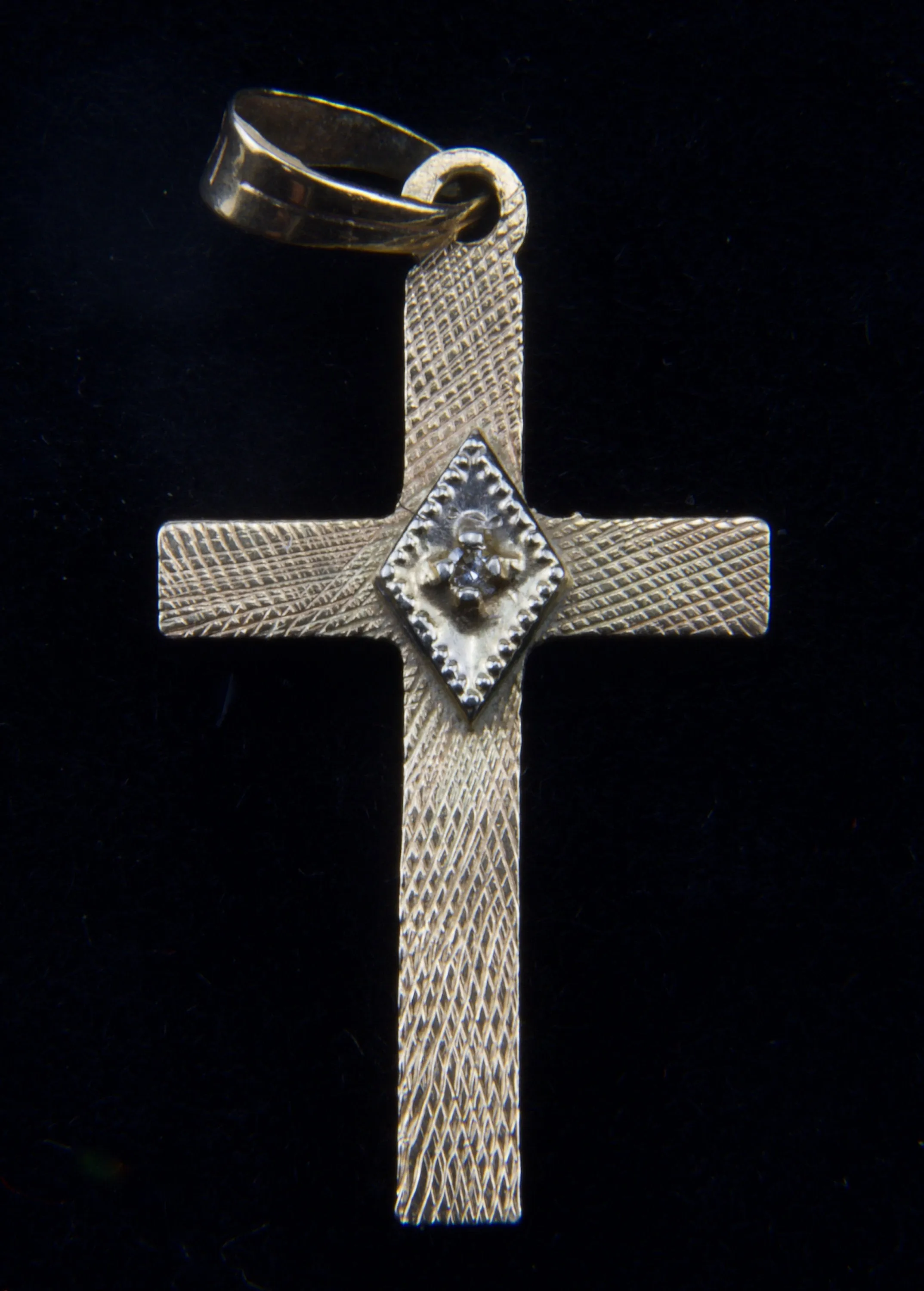 14k Gold Cross Pendant with Diamond Chip