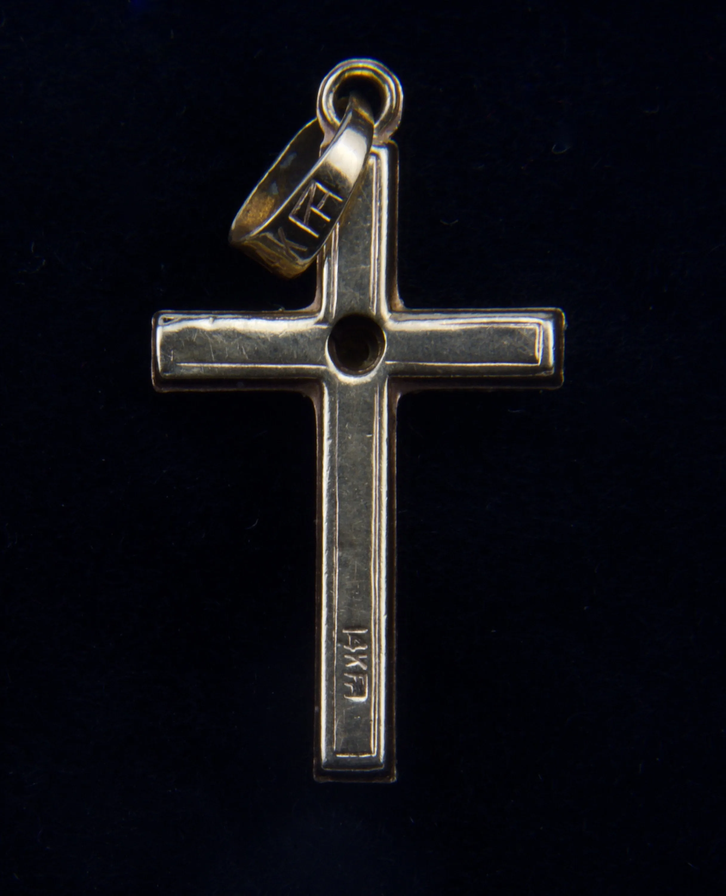 14k Gold Cross Pendant with Diamond Chip