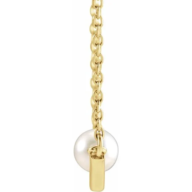 14K Gold Cultured White Akoya Pearl Chevron V Necklace