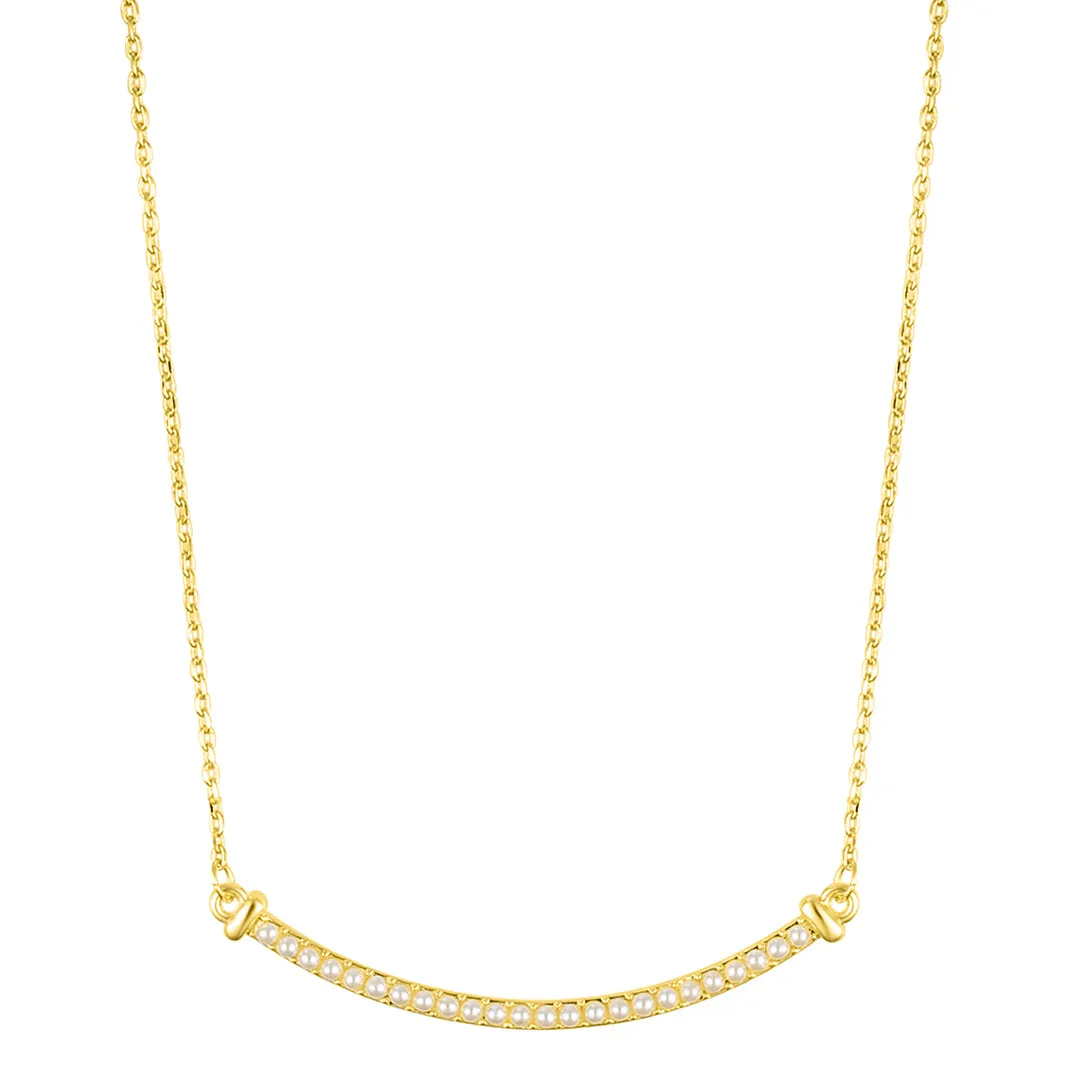 14k Gold Plated Pearl Curved Bar Necklace