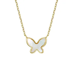 14k Gold Plated Sterling Silver with Mother of Pearl Butterfly Pendant Layering Necklace