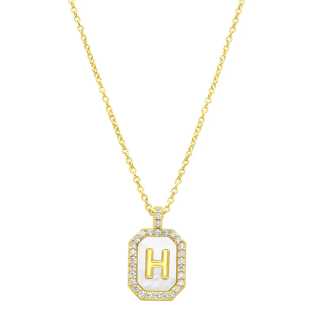 14k Gold Plated White Mother-of-Pearl Initial Tablet Necklace