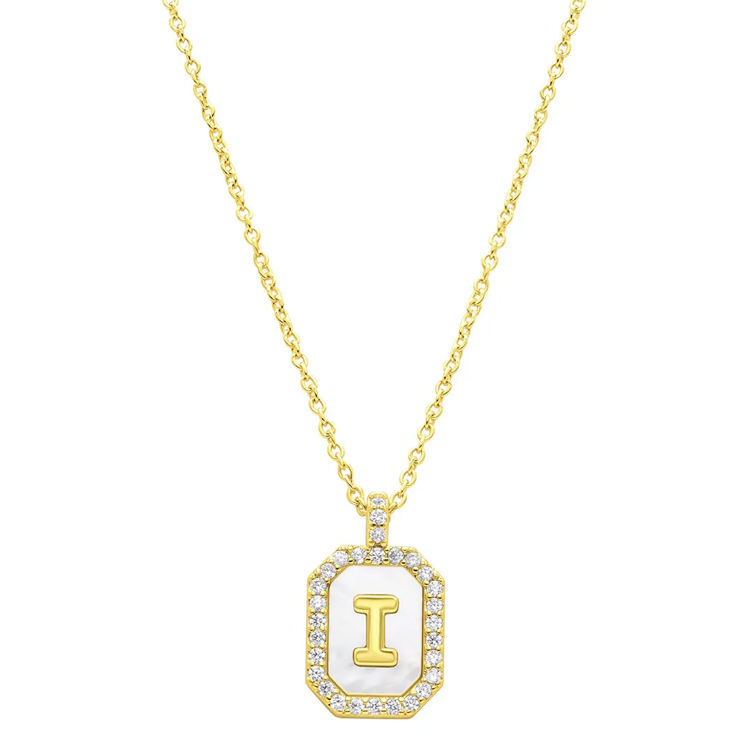 14k Gold Plated White Mother-of-Pearl Initial Tablet Necklace