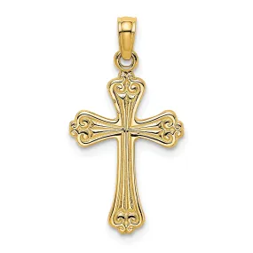 14K Real Yellow Gold Engraved Cross Charm Pendant