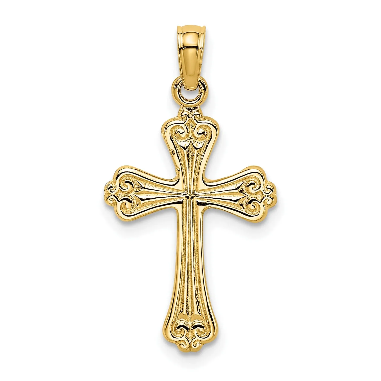 14K Real Yellow Gold Engraved Cross Charm Pendant