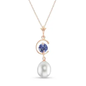 14K Solid Rose Gold Necklace w/ Natural Pearl & Tanzanite