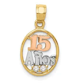 14k Two Tone Gold Rhodium C.Z 15 Anos Pendant