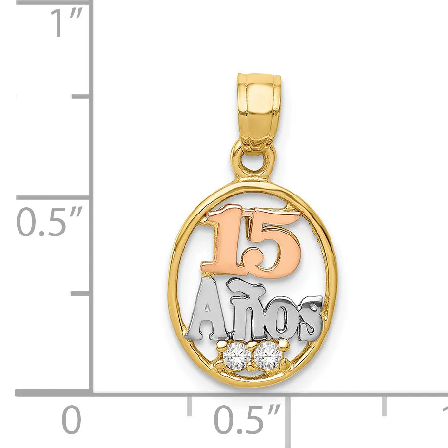 14k Two Tone Gold Rhodium C.Z 15 Anos Pendant