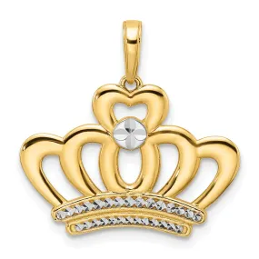 14k Two-tone Gold Solid Open Back Polished Diamond Cut Finish Crown Design Charm Pendant