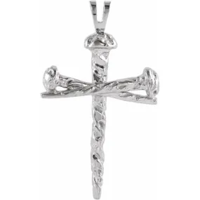 14K White 43x29.5 mm Nail Design Cross Pendant