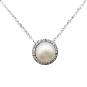 14K White Gold Cultured Pearl and Diamond Necklace