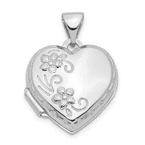 14k White Gold Heart Reversible Floral Locket