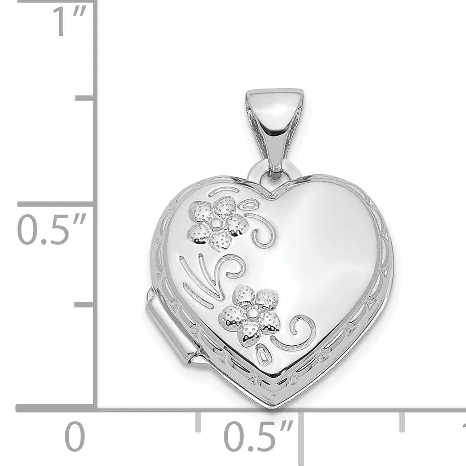 14k White Gold Heart Reversible Floral Locket