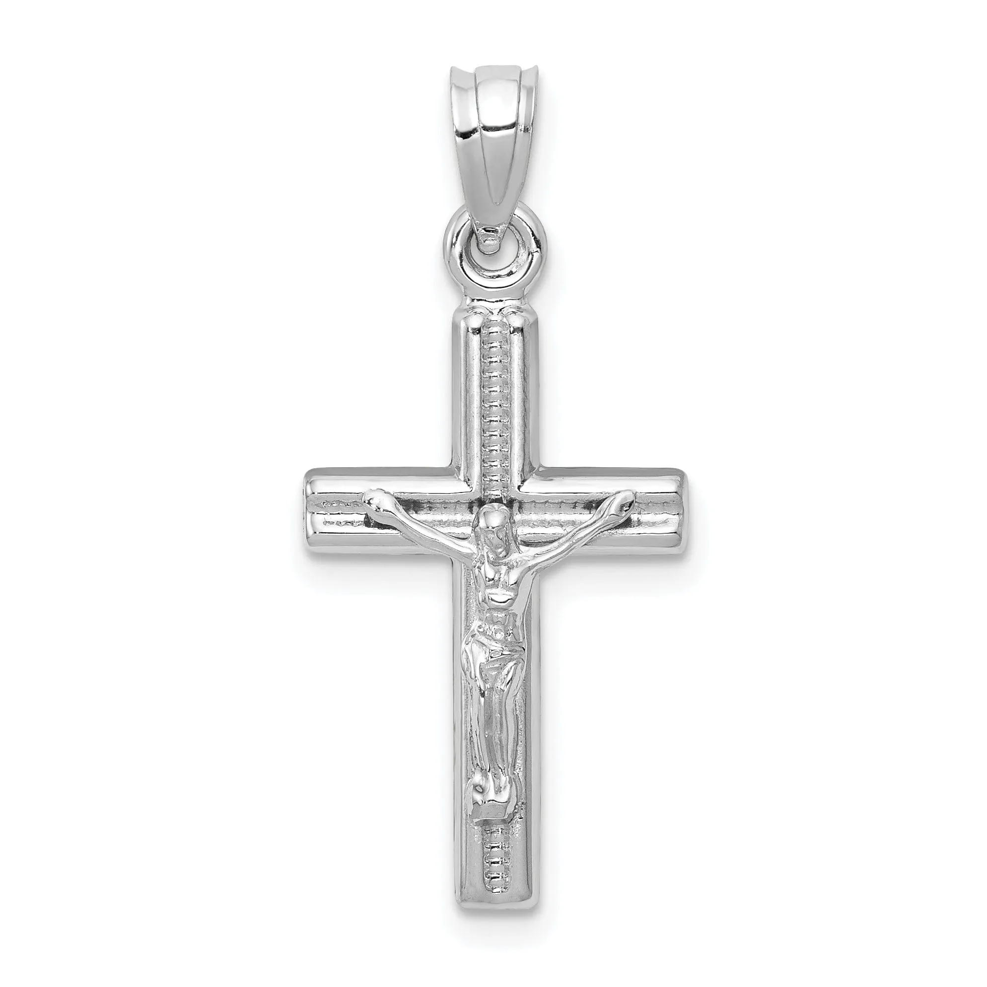 14k White Gold Hollow Crucifix Pendant