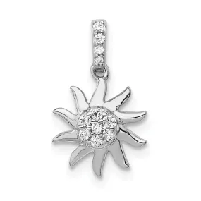 14k White Gold Polished Finish 1/15ct. Diamond Fancy Sun Design Charm Pendant