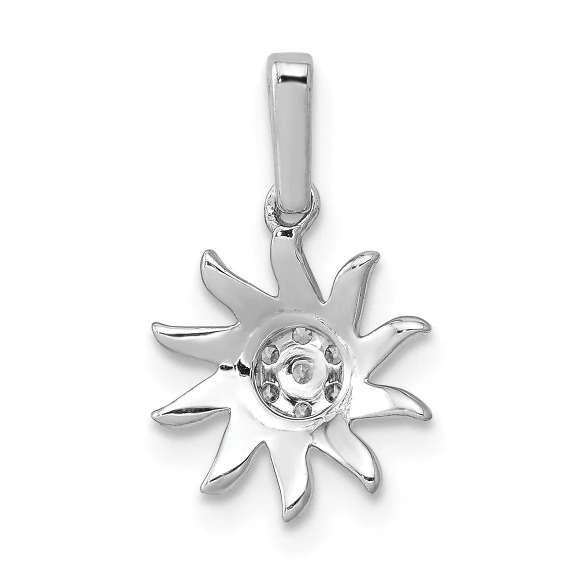 14k White Gold Polished Finish 1/15ct. Diamond Fancy Sun Design Charm Pendant