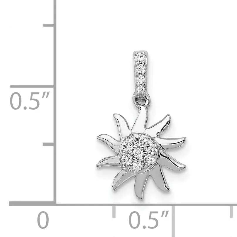 14k White Gold Polished Finish 1/15ct. Diamond Fancy Sun Design Charm Pendant