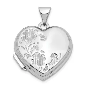 14k White Gold Polished Heart-Shaped Floral Locket