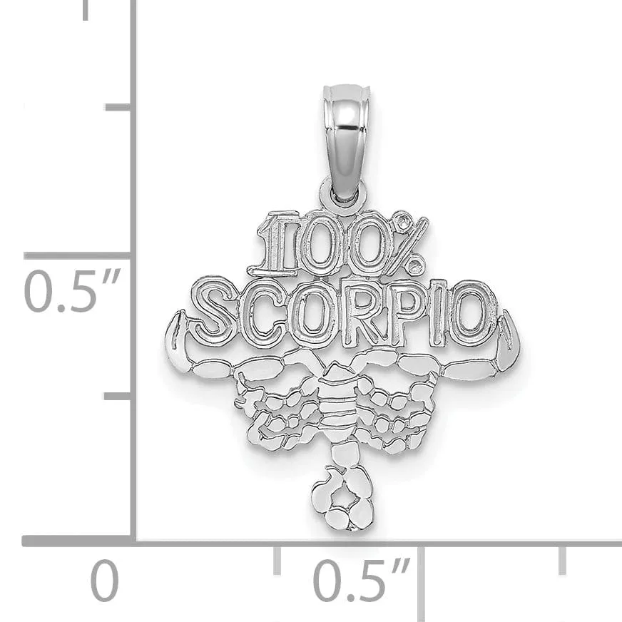 14K White Gold Polished Textured Finish 100% Zodiac SCORPIO Charm Pendant