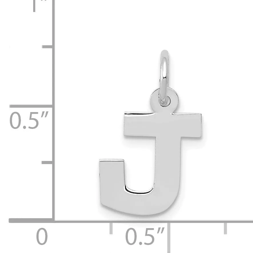 14k White Gold Small Block Design Letter J Initial Pendant