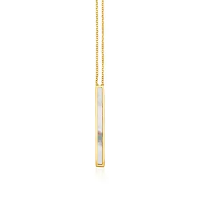 14k Yellow Gold Bar Necklace with Mother of Pearl