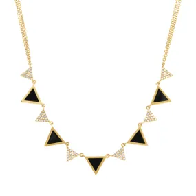 14K Yellow Gold Diamond and Onyx Triangle Necklace