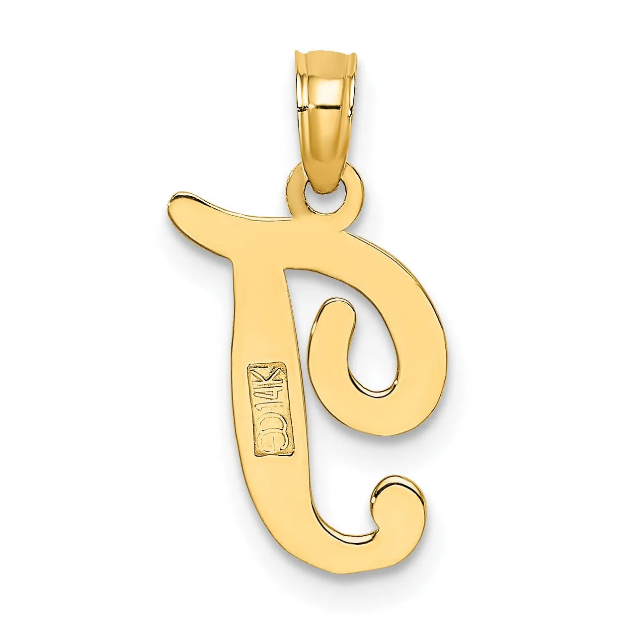 14K Yellow Gold Fancy Script Design Letter T Initial Charm Pendant