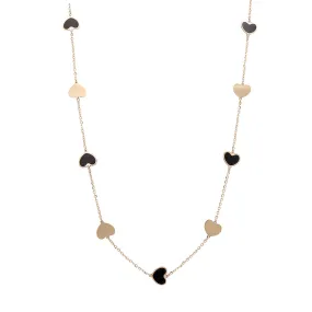 14K Yellow Gold Fashion Hearts Onyx and Gold Necklace