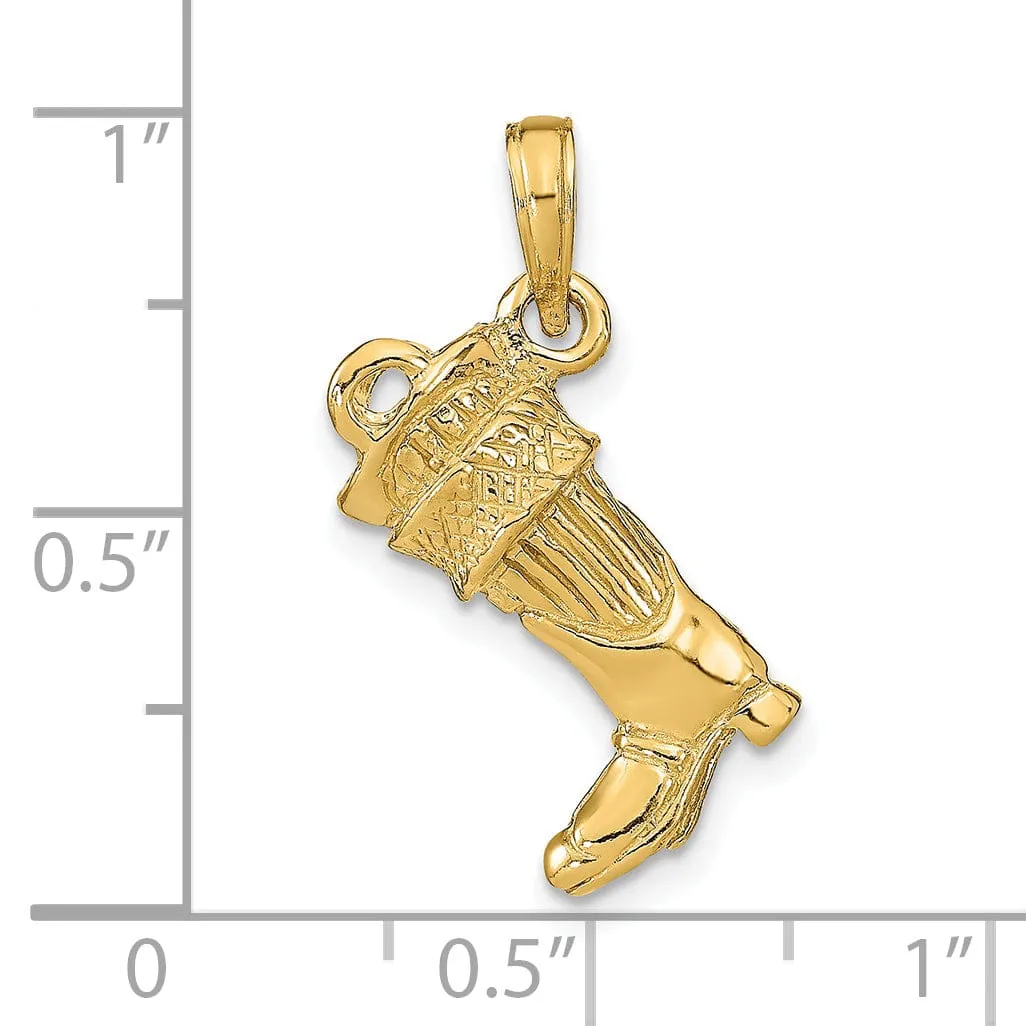 14k Yellow Gold Polished Finish 3-Dimensional Large Firefighter Boot Charm Pendant