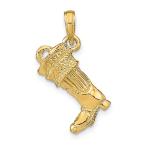 14k Yellow Gold Polished Finish 3-Dimensional Large Firefighter Boot Charm Pendant