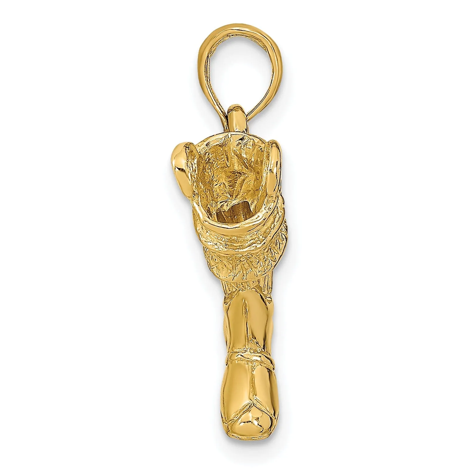 14k Yellow Gold Polished Finish 3-Dimensional Large Firefighter Boot Charm Pendant