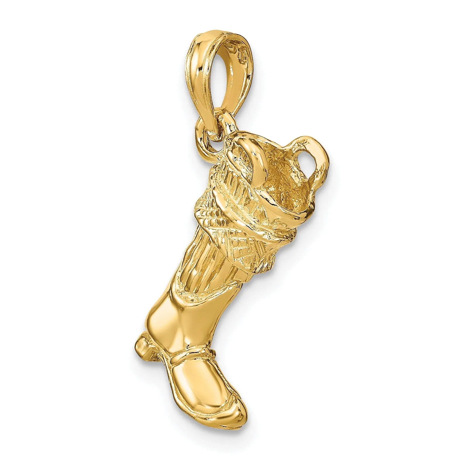 14k Yellow Gold Polished Finish 3-Dimensional Large Firefighter Boot Charm Pendant