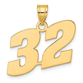 14k Yellow Gold Polished Finish Block Script Design Number 32 Charm Pendant