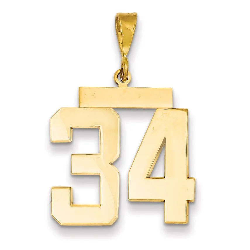 14k Yellow Gold Polished Finish Large Size Number 34 Charm Pendant