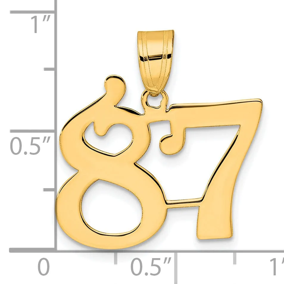 14k Yellow Gold Polished Finish Number 87 Charm Pendant