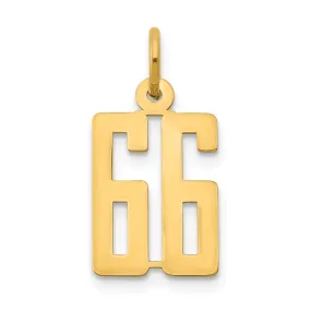 14K Yellow Gold Polished Finish Small Size Elongated Shape Number 66 Charm Pendant