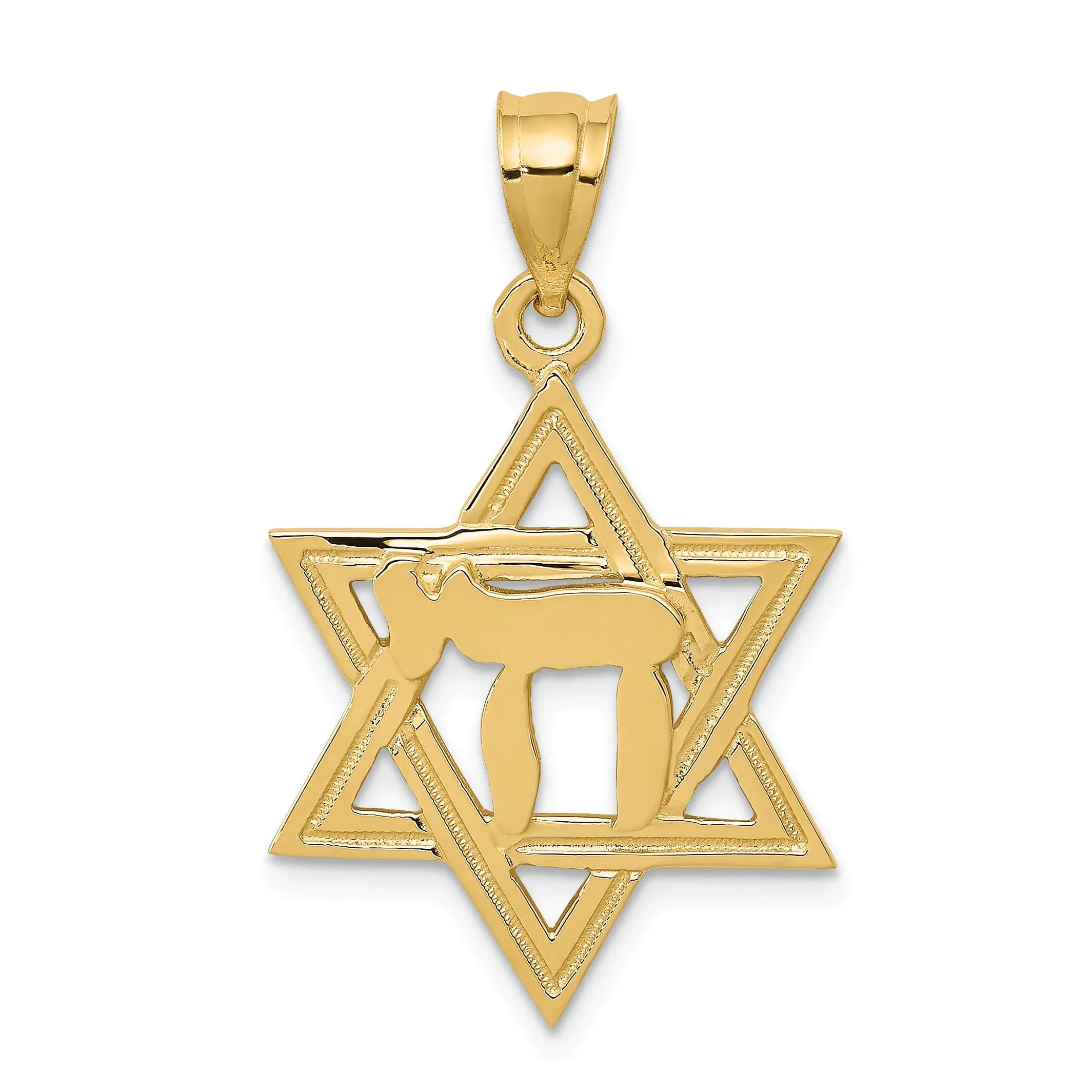 14k Yellow Gold Polished Finish Star of David in Chai Design Pendant