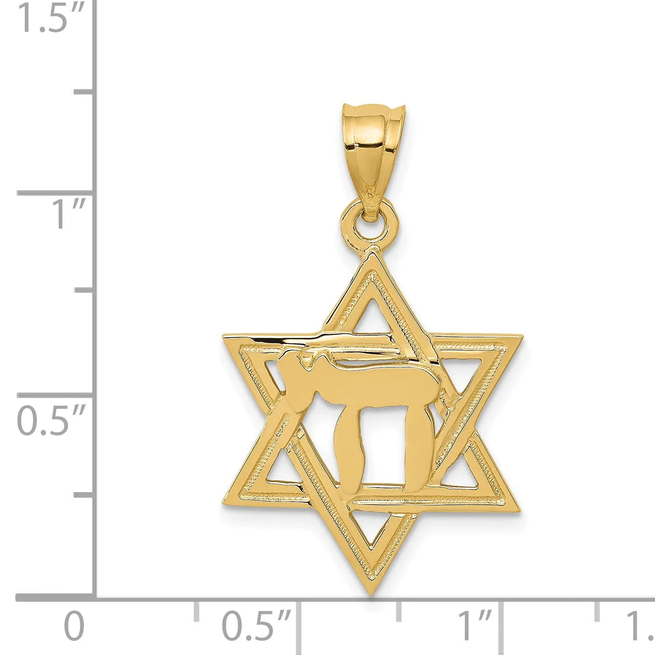 14k Yellow Gold Polished Finish Star of David in Chai Design Pendant